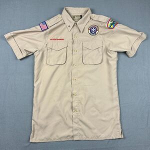 Boy Scouts Shirt Mens Small Tan BSA Uniform Washington Idaho Made in USA Vented
